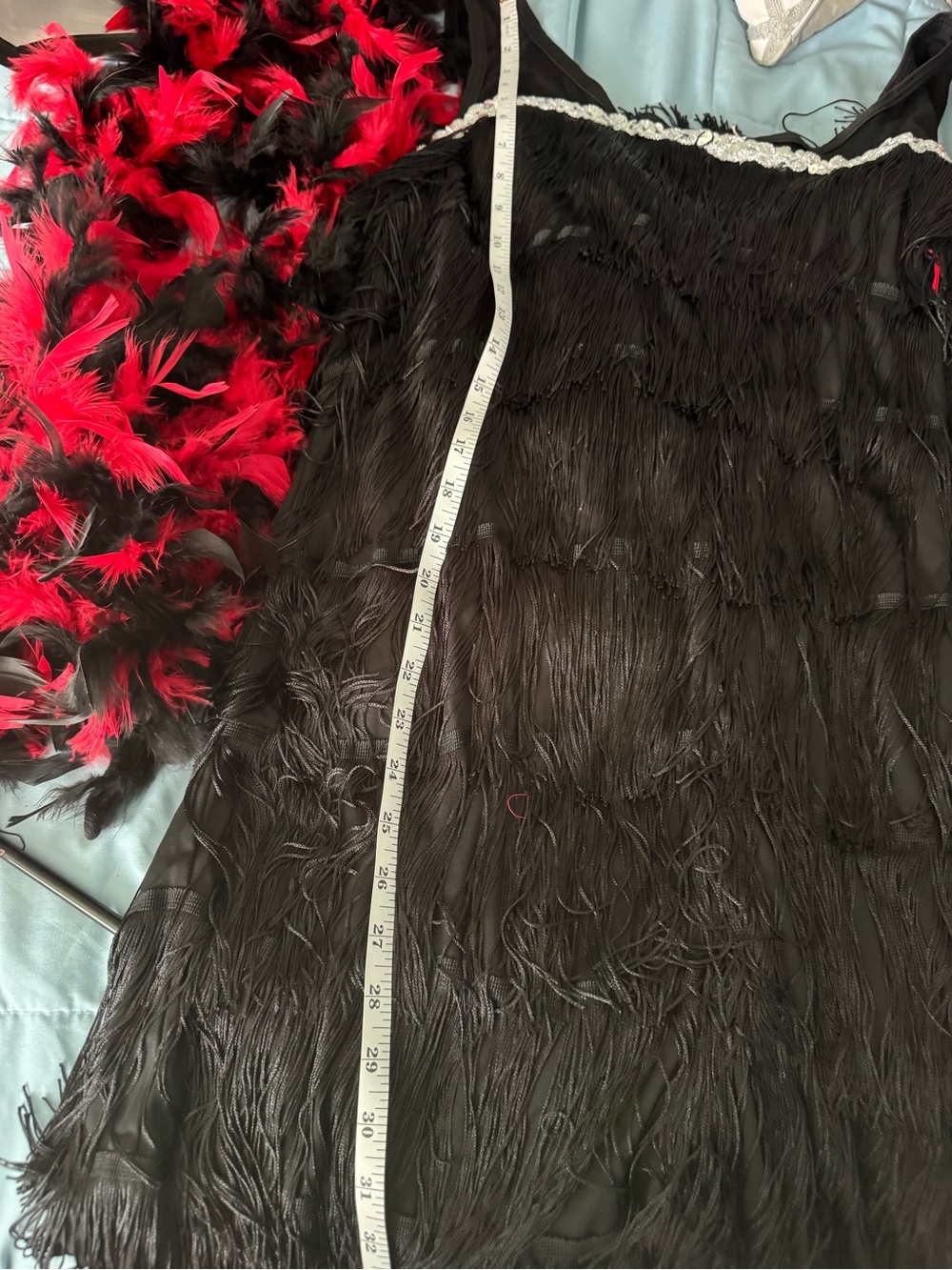 Costume black flapper dress with boa and head piece